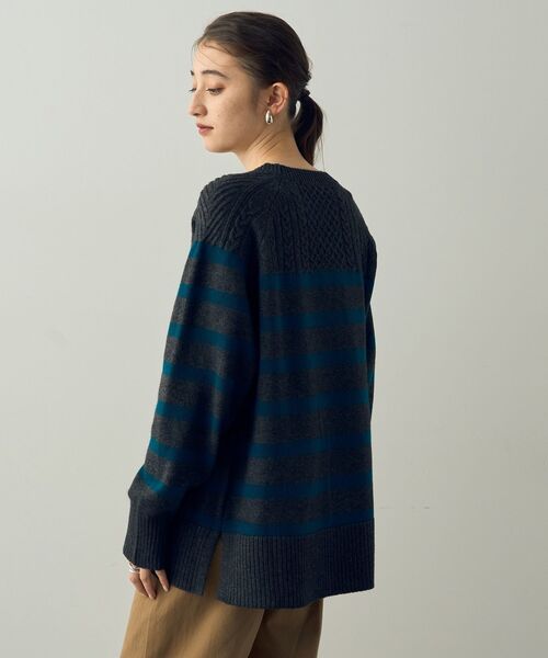 【セール】ケーブル×ボーダーニット（ニット/セーター）｜YECCA VECCA（イェッカヴェッカ）