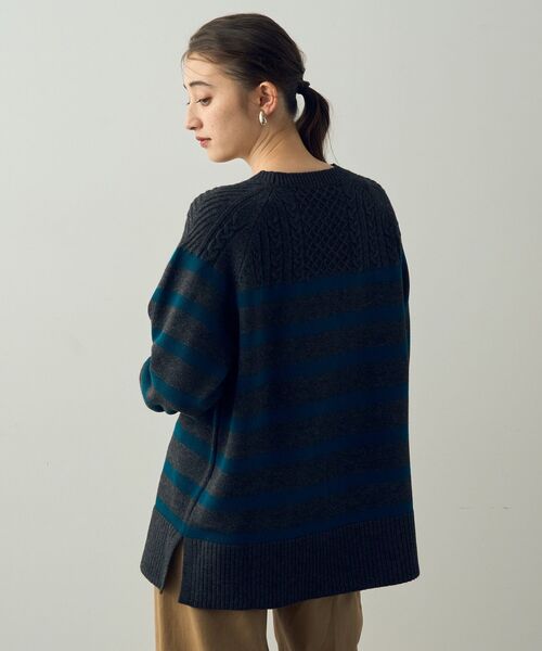 【セール】ケーブル×ボーダーニット（ニット/セーター）｜YECCA VECCA（イェッカヴェッカ）