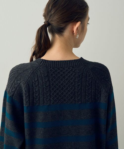 【セール】ケーブル×ボーダーニット（ニット/セーター）｜YECCA VECCA（イェッカヴェッカ）