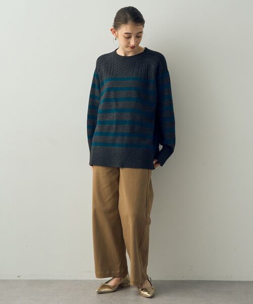 【セール】ケーブル×ボーダーニット（ニット/セーター）｜YECCA VECCA（イェッカヴェッカ）