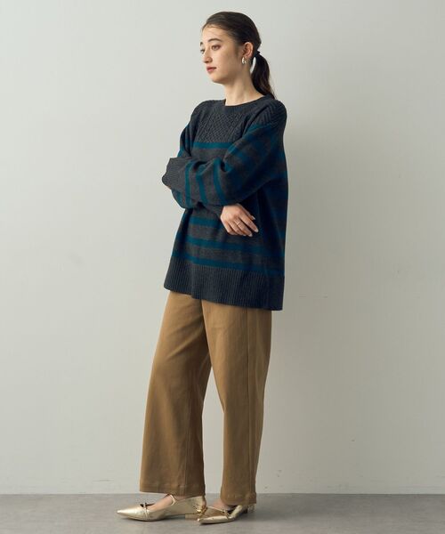 【セール】ケーブル×ボーダーニット（ニット/セーター）｜YECCA VECCA（イェッカヴェッカ）