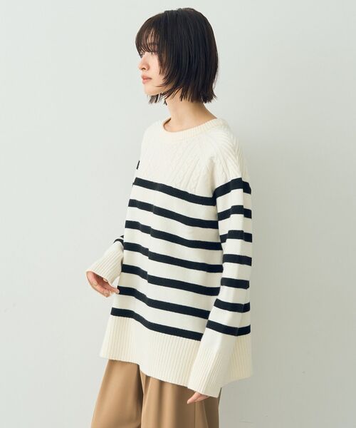 【セール】ケーブル×ボーダーニット（ニット/セーター）｜YECCA VECCA（イェッカヴェッカ）