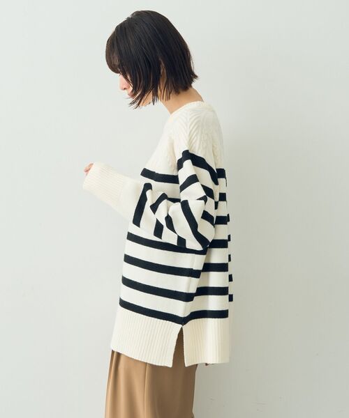 【セール】ケーブル×ボーダーニット（ニット/セーター）｜YECCA VECCA（イェッカヴェッカ）