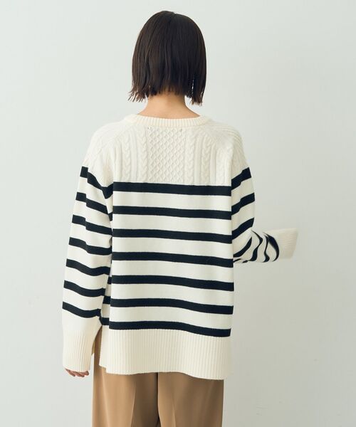【セール】ケーブル×ボーダーニット（ニット/セーター）｜YECCA VECCA（イェッカヴェッカ）