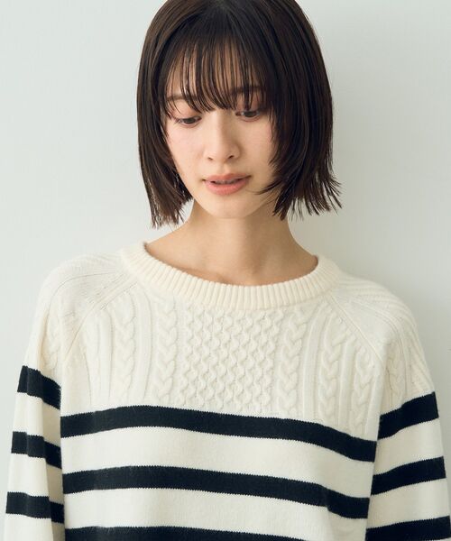 【セール】ケーブル×ボーダーニット（ニット/セーター）｜YECCA VECCA（イェッカヴェッカ）