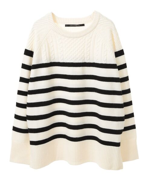 【セール】ケーブル×ボーダーニット（ニット/セーター）｜YECCA VECCA（イェッカヴェッカ）