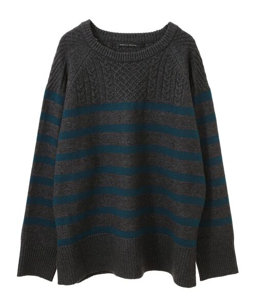 【セール】ケーブル×ボーダーニット（ニット/セーター）｜YECCA VECCA（イェッカヴェッカ）