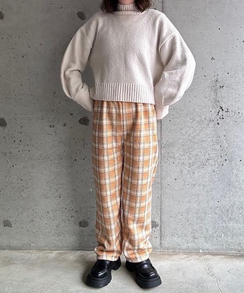 merrylatte（メリーラテ）の「裏起毛あったかチェックパンツ（その他パンツ・レディース・ブラック/オレンジ/ブラウン・FREE）」の14枚目の写真
