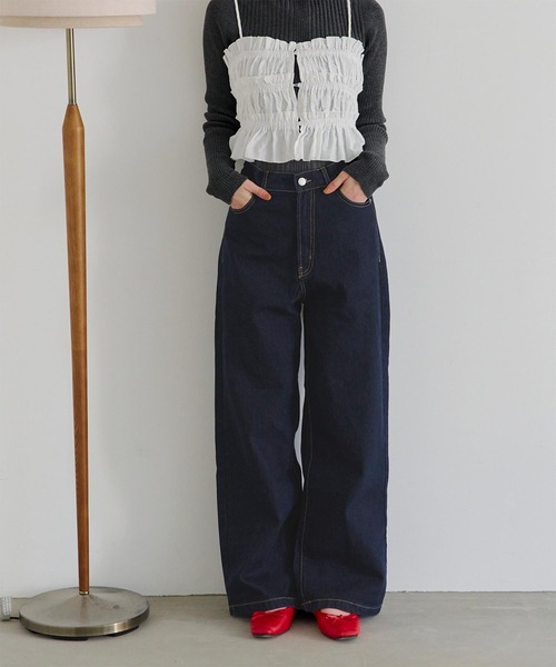 titivate（ティティベイト）の「セミワイドデニムパンツ（デニムパンツ・レディース・インディゴブルー/ブラック/アイボリー/ライトブルー・M）」の4枚目の写真