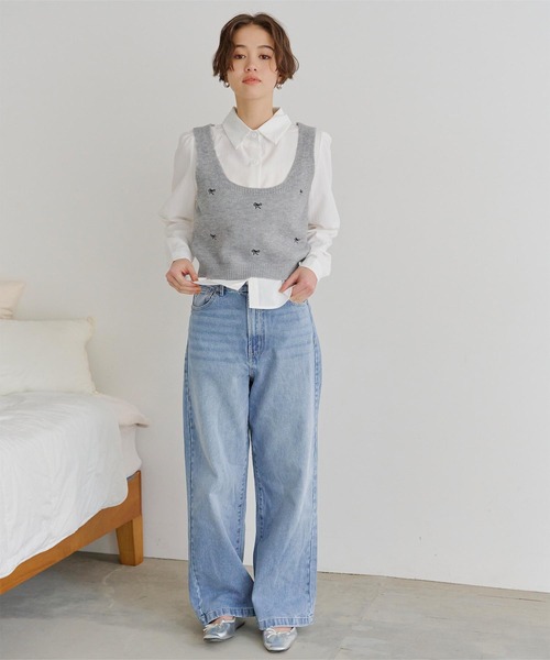 titivate（ティティベイト）の「セミワイドデニムパンツ（デニムパンツ・レディース・インディゴブルー/ブラック/アイボリー/ライトブルー・M）」の14枚目の写真