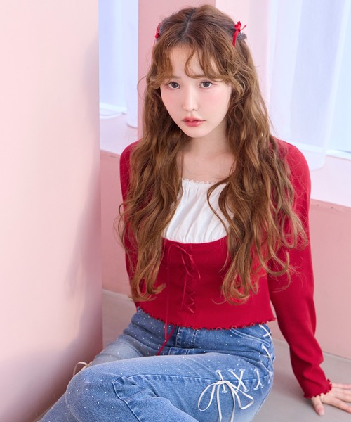one after another NICE CLAUP(ワンアフターアナザーナイスクラップ)の「レイヤードリボントップス(Tシャツ/カットソー・レディース・オフホワイト/ブラック/サックスブルー/レッド・FREE)」の4枚目の写真