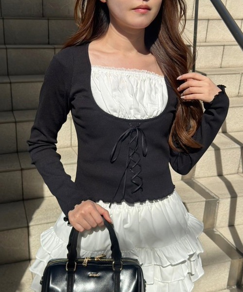 レイヤードリボントップス（Tシャツ/カットソー）｜one after another NICE CLAUP（ワンアフターアナザーナイスクラップ） 5,170円