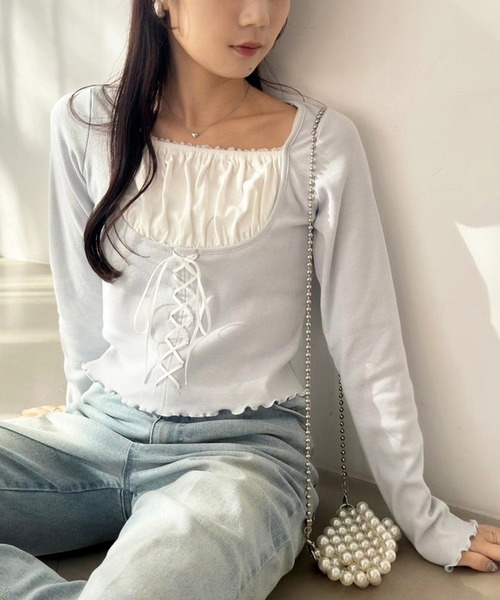 セール】レイヤードリボントップス（Tシャツ/カットソー）｜one after