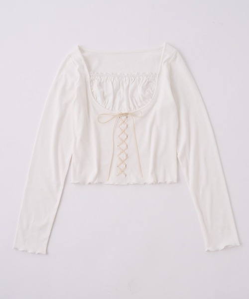 one after another NICE CLAUP(ワンアフターアナザーナイスクラップ)の「レイヤードリボントップス(Tシャツ/カットソー・レディース・オフホワイト/ブラック/サックスブルー/レッド・FREE)」の8枚目の写真