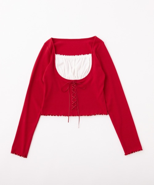 one after another NICE CLAUP(ワンアフターアナザーナイスクラップ)の「レイヤードリボントップス(Tシャツ/カットソー・レディース・オフホワイト/ブラック/サックスブルー/レッド・FREE)」の17枚目の写真