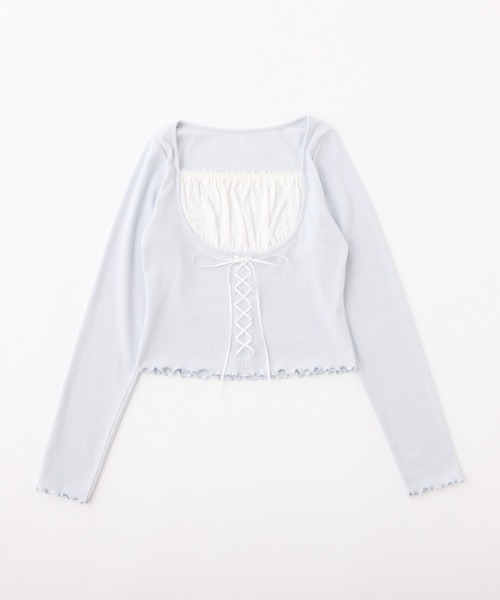 one after another NICE CLAUP(ワンアフターアナザーナイスクラップ)の「レイヤードリボントップス(Tシャツ/カットソー・レディース・オフホワイト/ブラック/サックスブルー/レッド・FREE)」の16枚目の写真
