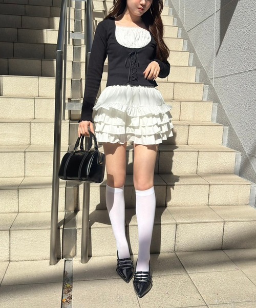 セール】レイヤードリボントップス（Tシャツ/カットソー）｜one after