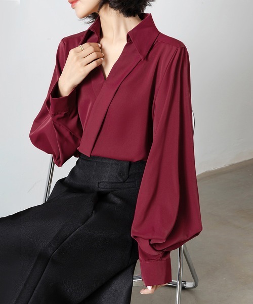ブラウス シャツ 「一部店舗限定」Vネックボリュームスリーブブラウス レディース MODE ROBE ブラウス シャツ Vネックボリュームスリーブフレア