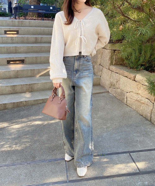 INGNI(イング)の「Vネック2つリボンニットカーディガン(カーディガン/ボレロ・レディース・ブラック/グレー系その他/アイボリー/ピンク/サックスブルー・M)」の11枚目の写真