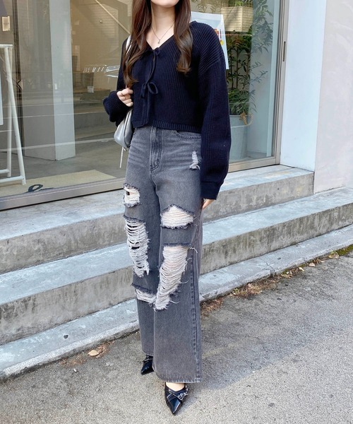 INGNI(イング)の「Vネック2つリボンニットカーディガン(カーディガン/ボレロ・レディース・ブラック/グレー系その他/アイボリー/ピンク/サックスブルー・M)」の16枚目の写真