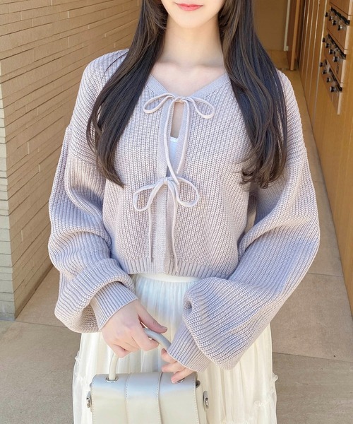 INGNI(イング)の「Vネック2つリボンニットカーディガン(カーディガン/ボレロ・レディース・ブラック/グレー系その他/アイボリー/ピンク/サックスブルー・M)」の19枚目の写真