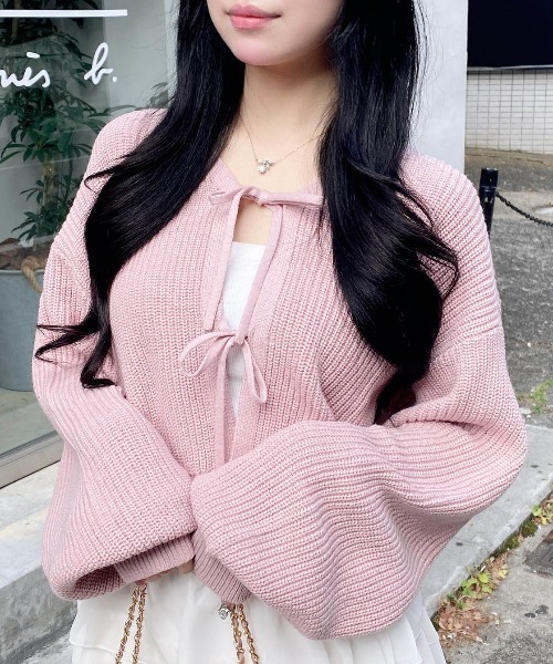 Vネック2つリボンニットカーディガン（カーディガン/ボレロ）｜INGNI