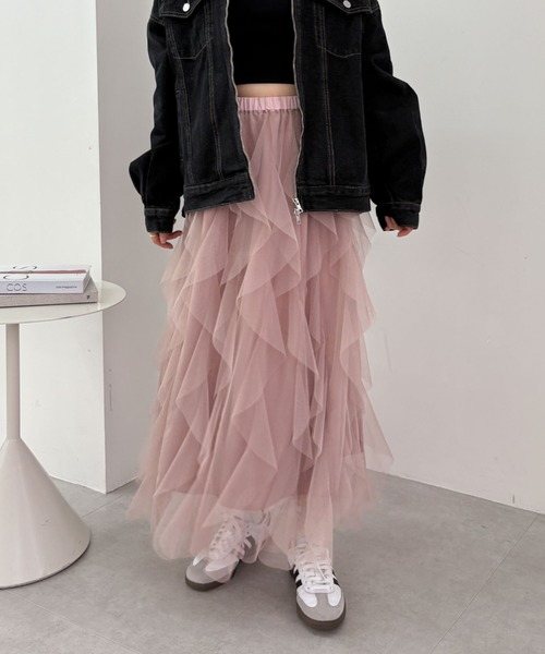 archives（アルシーヴ）の「チュールラッフルスカート（スカート・レディース・ピンク/オフホワイト/ブラック・MEDIUM）」の3枚目の写真
