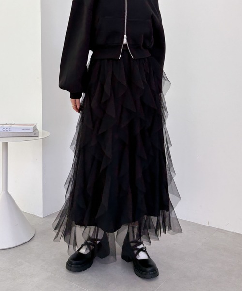 archives（アルシーヴ）の「チュールラッフルスカート（スカート・レディース・ピンク/オフホワイト/ブラック・MEDIUM）」の2枚目の写真