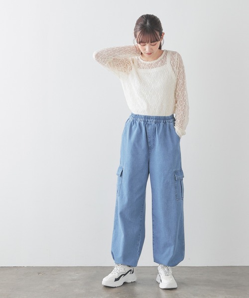 Honeys（ハニーズ）の「デニムカーゴパンツ（デニムパンツ・レディース・グレー/ブルー系その他2/ライトインディゴブルー・L/LL/M/S/SS）」の21枚目の写真