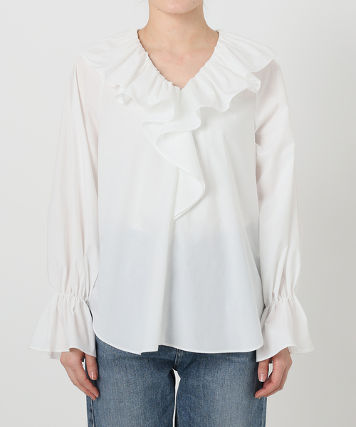 La TOTALITE(ラトータリテ)の「【洗える】フリルVネックブラウス(シャツ/ブラウス・レディース・ホワイト/ネイビー・FREE)」の16枚目の写真