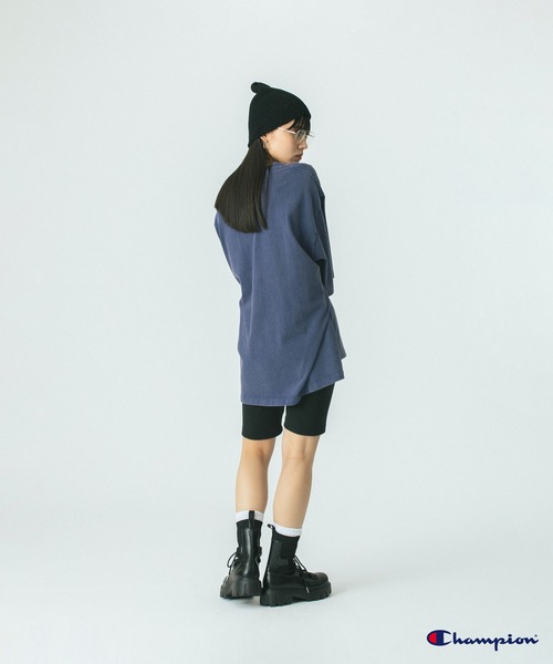 Champion(チャンピオン)の「【Champion別注】(ROSE BUD×Champion)LOGO EMBROIDERY BIG TEE(Tシャツ/カットソー・レディース・ブラック/パープル/ネイビー/ライトグリーン・ONE SIZE)」の22枚目の写真
