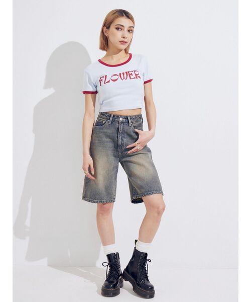 EVRIS（エヴリス）の「FLOWERストラップクロップドＴシャツ（Tシャツ/カットソー・レディース・ホワイト/ブルー/カーキ・FREE）」の9枚目の写真