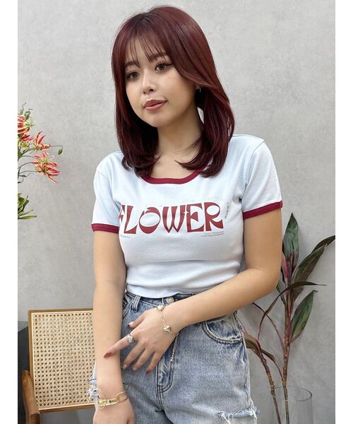 EVRIS（エヴリス）の「FLOWERストラップクロップドＴシャツ（Tシャツ/カットソー・レディース・ホワイト/ブルー/カーキ・FREE）」の12枚目の写真
