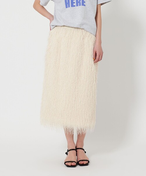 BEAUTY&YOUTH UNITED ARROWS（ビューティーアンドユースユナイテッドアローズ）の「ポリエステル フリンジスカート（スカート・レディース・ダークグレー/オフホワイト・S/M）」の3枚目の写真
