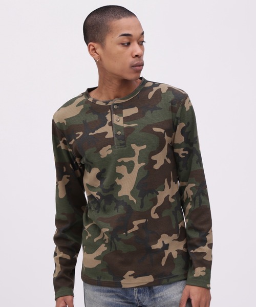 WEB限定》DAILY RIB LONG SLEEVE HENLEY NECK T-SHIRT 'CAMOUFLAGE