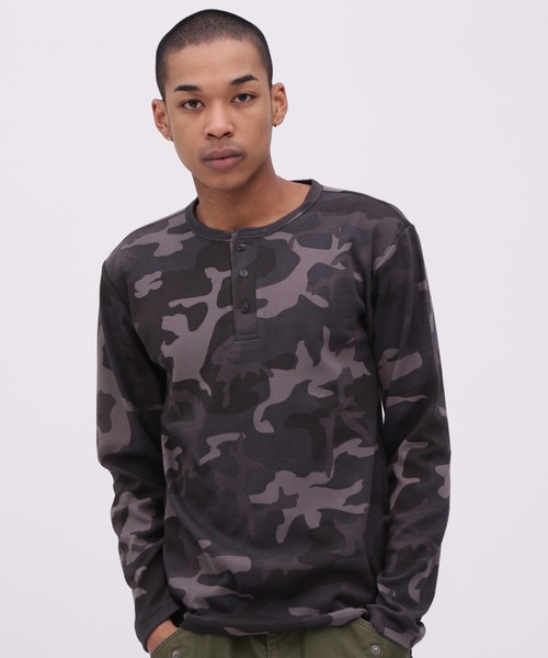 Bristol 迷彩柄モックネックシャツ WEB限定》DAILY RIB LONG SLEEVE HENLEY NECK T-SHIRT 'CAMOUFLAGE