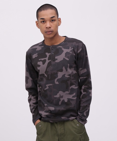 WEB限定》DAILY RIB LONG SLEEVE HENLEY NECK T-SHIRT 'CAMOUFLAGE