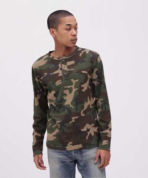 WEB限定》DAILY RIB LONG SLEEVE HENLEY NECK T-SHIRT 'CAMOUFLAGE