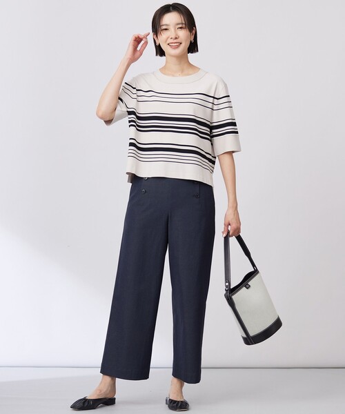 J.PRESS(ジェイプレス)の「【洗える】RAYON ELITE STRETCH ボーダー ニットT(ニット/セーター・レディース・ベージュ系1/サックスブルー系1/ホワイト系1・T13/T15)」の8枚目の写真