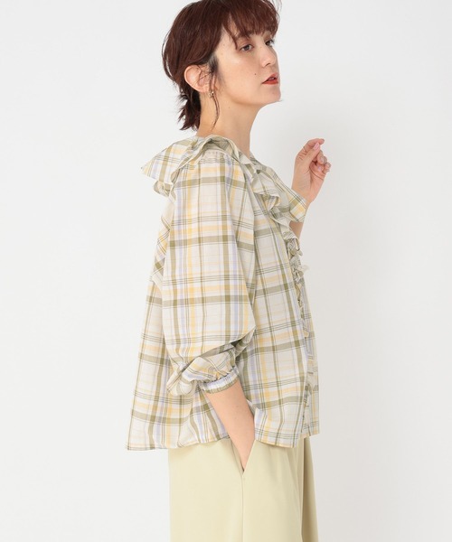 美品◆【STUDIOSステュディオス】◆チェックトップス◆ブラウス セール】チェックフリルブラウス（シャツ/ブラウス）｜studio CLIP