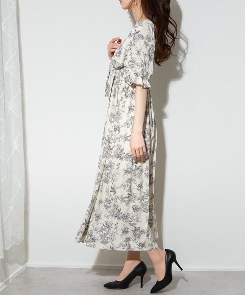 ワンピース プリント柄 半袖 ウエスト紐 ウエストマーク株式会社錦