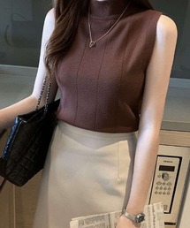 《9色展開》夏も隠すところ隠して上品に魅せるノースリーブ。上品モックネック夏服リブニット