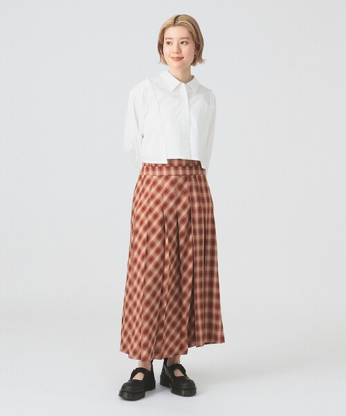 Ray BEAMS（レイビームス）の「チェック プリーツ スカート（スカート・レディース・ホワイト×ブラック/ブラウン・0/1）」の5枚目の写真