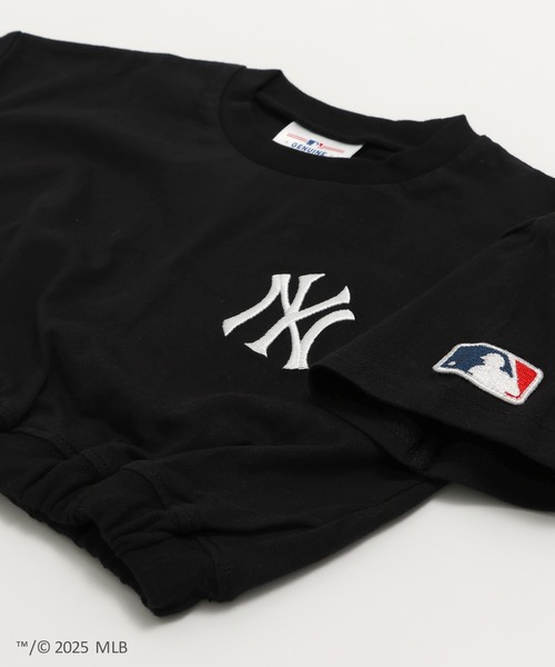 極美品　MLB ロゴ ショート丈半袖Tシャツ　黒　メジャーリーグベースボール　L セール】〈MLB〉ロゴ ショート丈半袖Tシャツ（Tシャツ