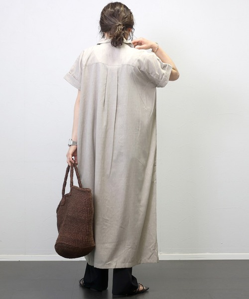 新品タグ付★LOROPIANA★リネン★ポケット★チュニック★ワンピース リネンライク両ポケシャツワンピース（ワンピース）｜Aletta