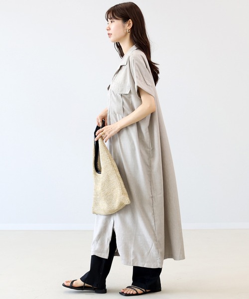 新品タグ付★LOROPIANA★リネン★ポケット★チュニック★ワンピース ジャケットライクレイヤードミニワンピース[品番：MKSW0062385