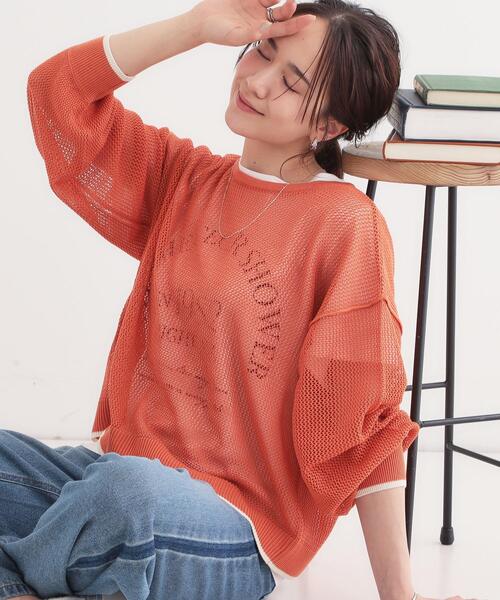 Cutie Blonde(キューティーブロンド)の「【S-LL/2点セット】前後2WAYで着られるメッシュニット+ロゴTシャツ(その他トップス・レディース・オレンジ/オリーブ/アイボリー/チャコールグレー・01/02/03/04)」の4枚目の写真