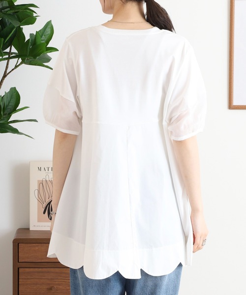Anna Nicola(アンナニコラ)の「Anna Nicola 裾スカラップチュニック半袖トップス(Tシャツ/カットソー・レディース・ブラック/オフホワイト・38)」の4枚目の写真