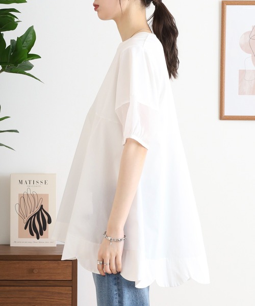 Anna Nicola 裾スカラップチュニック半袖トップス（Tシャツ