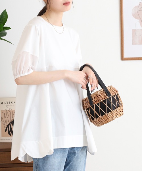Anna Nicola(アンナニコラ)の「Anna Nicola 裾スカラップチュニック半袖トップス(Tシャツ/カットソー・レディース・ブラック/オフホワイト・38)」の12枚目の写真